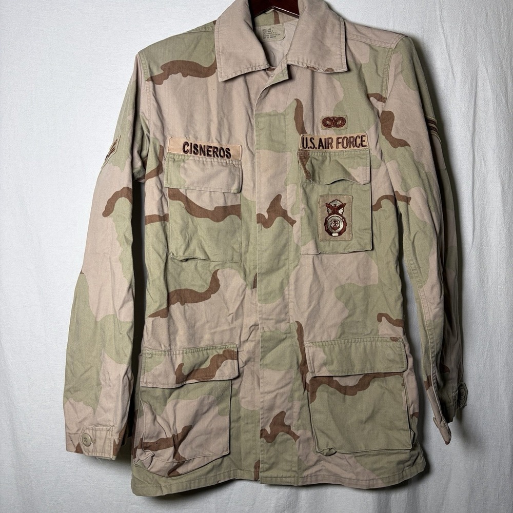 US Air Force Desert Camo Field Jacket Military Patches Small -X- Long Uniform